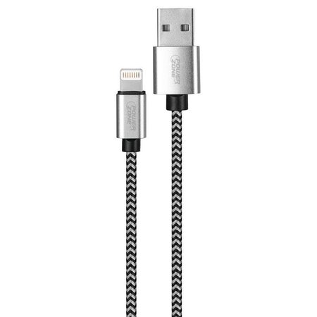 POWERZONE Lightning Charging Cable, Braided Cable  Aluminum, Black  White Braided Cable, 6 ft L KL-029X-2M-LIGHT